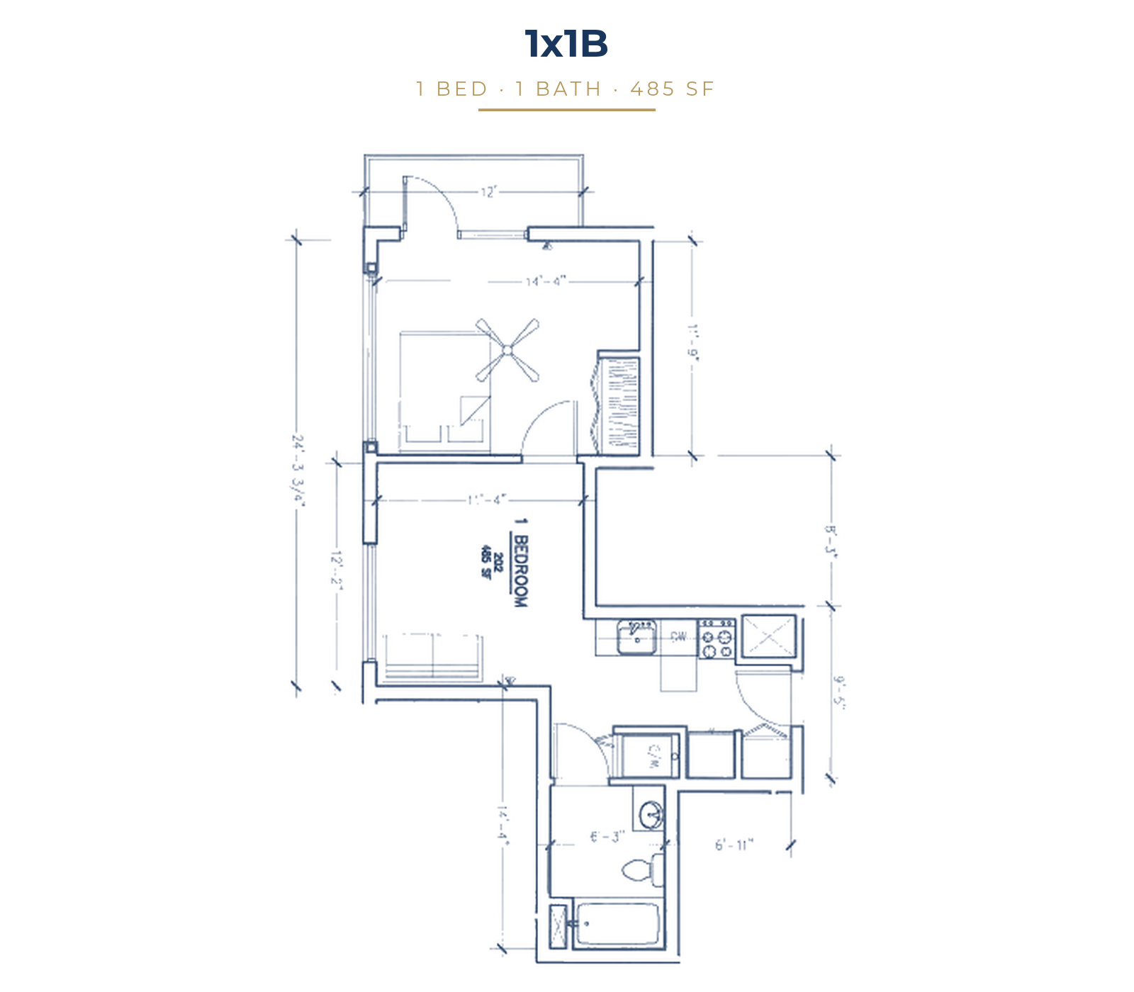 1x1B floor plan